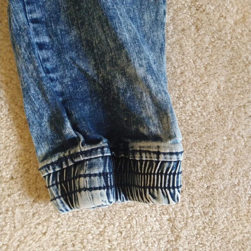 Smoke Rise Jeans Men'38x30 Slim Tapered Fit Distressed Blue Elastic Waist Ham‎